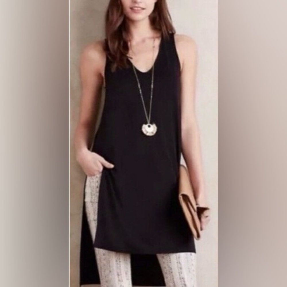 Akemi + Kin Black Longview V-Neck Hi-Low Slits Sleeveless Tunic Dress Small